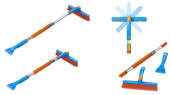 Schneebürste mit Gummiwischer und Eiskratzer + Teleskop-Stiel