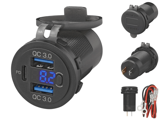 USB Einbau-Schnellladeger�t 3-fach mit Voltmeter