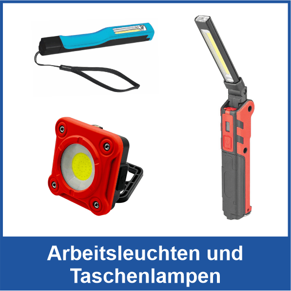 Arbeitsleuchten, Taschenlampen und Batterien