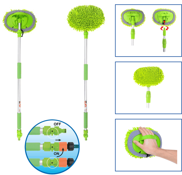 MATCC 2-in-1 Autowaschbürste Teleskop mit Griff Scheibenreiniger Auto und  Chenille Mikrofaser Abnehmbarerf 157cm(Tyyppi B)