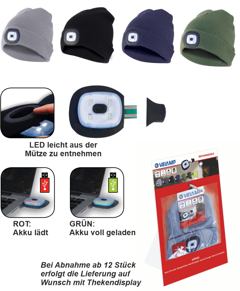 Mtzen mit SMD-LED, wiederaufladbar