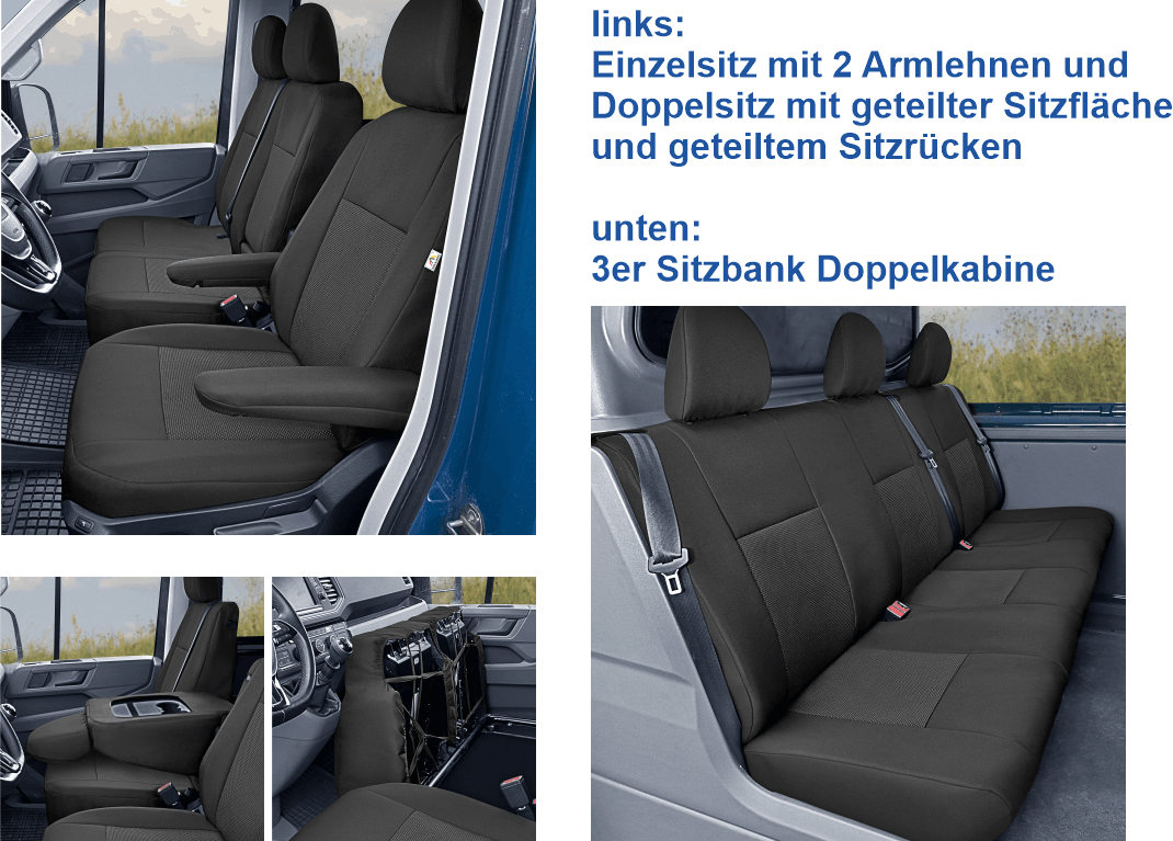 RC Royal Class Sitzbezüge Transporter massgeschneidert passend für VW T5 T6  T6.1 2+1 Sitzbank für Einzelfahrer und Doppel-Beifahrersitzbank  (Schwarz-Blau) : : Auto & Motorrad